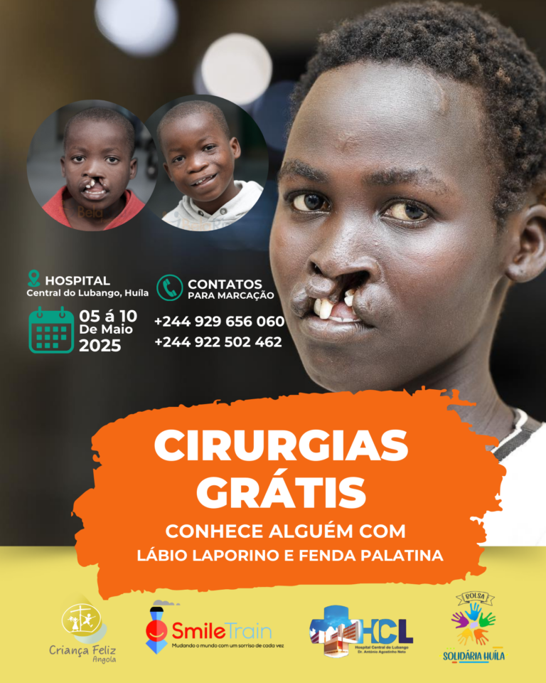 Cirurgias de lábio leporino e fenda palatina em Angola em maio 2025